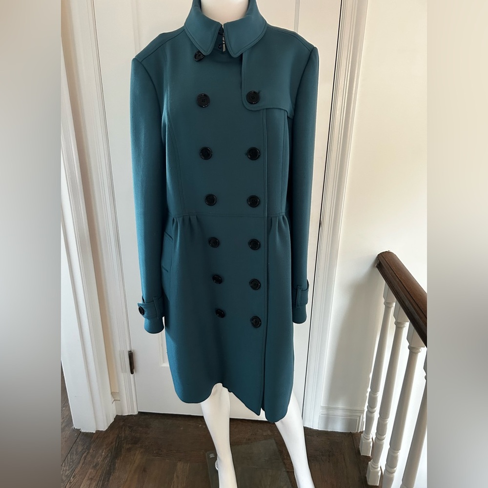 Burberry London Teal Double Breasted Coat Wool Blend UK14 | US 12 - Picture 4 of 10
